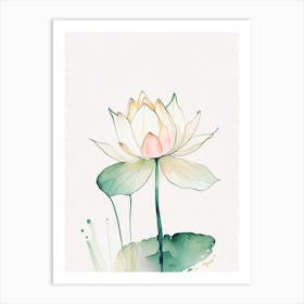 Lotus Flower In Garden Minimal Watercolour 3 Art Print