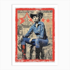 Expressionism Cowgirl Red And Blue 3 Art Print