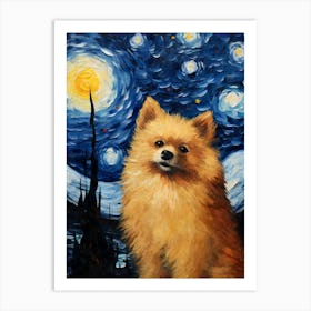 Pomeranian Starry Night Dog Portrait Art Print