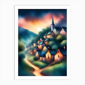 Village At Sunset Art Print