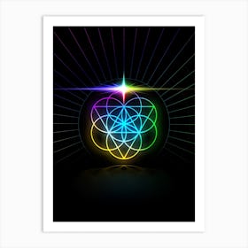 Neon Geometric Glyph in Candy Blue and Pink with Rainbow Sparkle on Black n.0452 Art Print