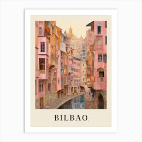 Bilbao Spain 1 Vintage Pink Travel Illustration Poster Art Print