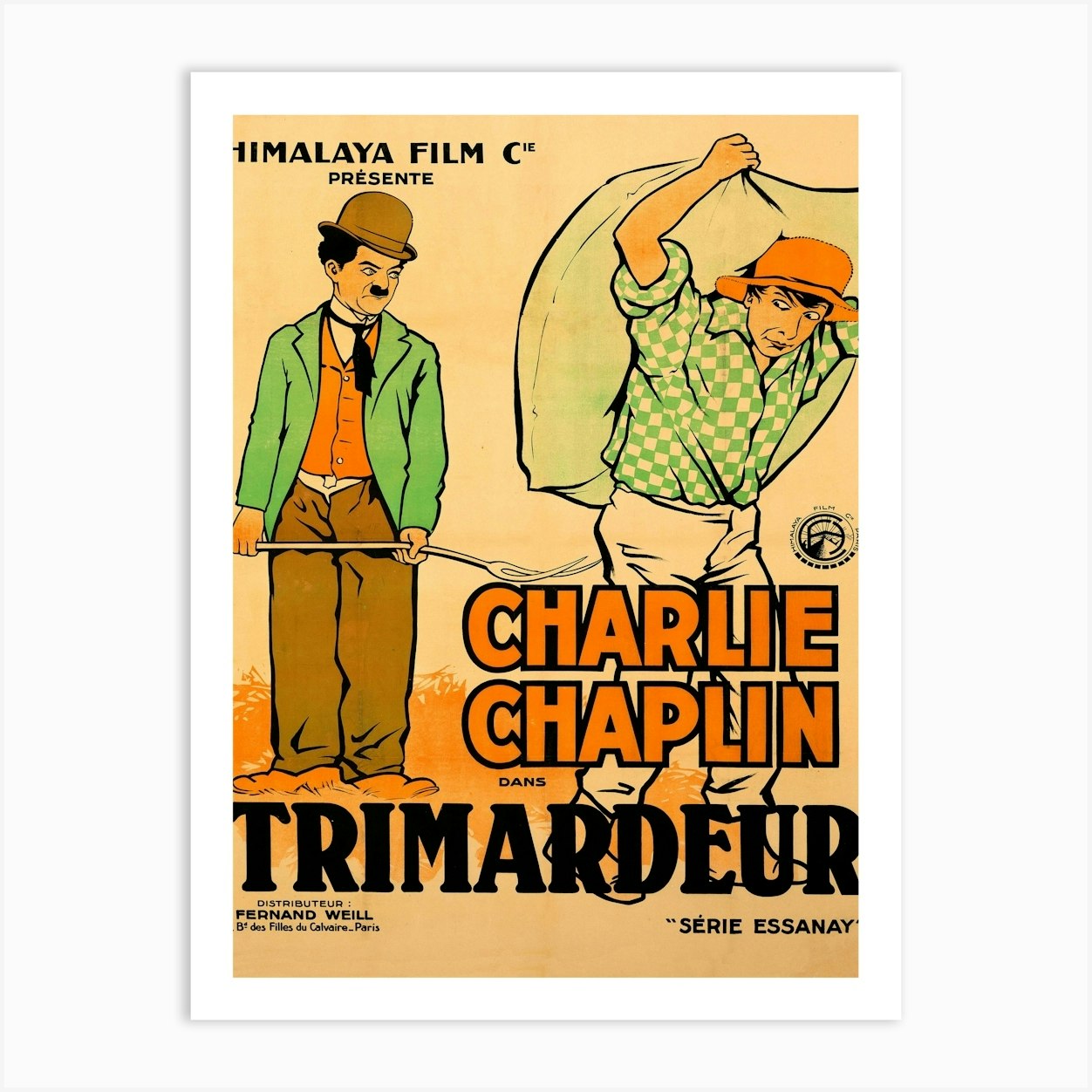 The Tramp, Charlie Chaplin, Vintage Comedy Movie Poster, 1919, Silence Film Art Print by Vintage Spirit