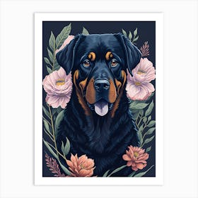 Floral Rottweiler Dog Painting (5) Art Print