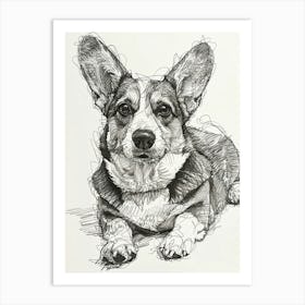 Corgi Dog Line Sketch 4 Art Print