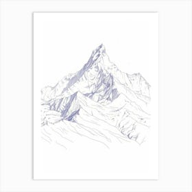 Makalu Nepal China Line Drawing 2 Art Print