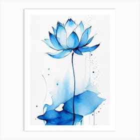 Blue Lotus Minimal Watercolour 1 Art Print