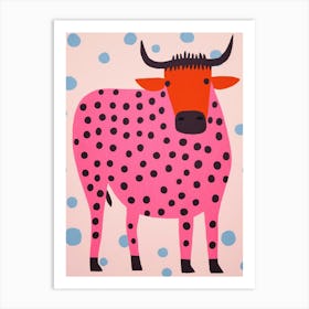 Pink Polka Dot Bison 3 Art Print