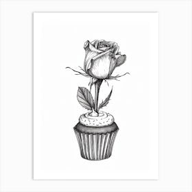 English Rose Cupcake Line Drawing 4 Art Print