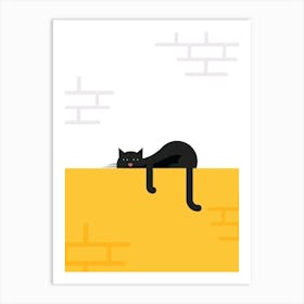 Cat Sleeping On The Wall Art Print