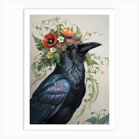 Crow With Flowers 1 Art Print