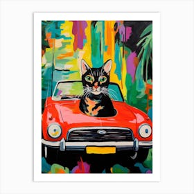 Alfa Romeo Spider Vintage Car With A Cat, Matisse Style Painting 2 Art Print