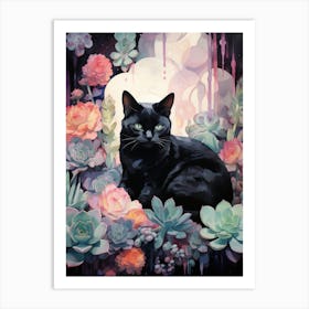 Black Cat In Succulents Art Print