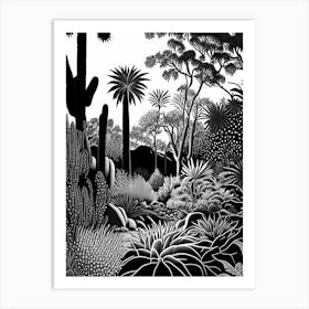 Huntington Desert Garden, 1, Usa Linocut Black And White Vintage Art Print