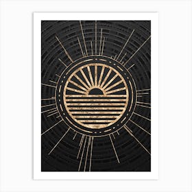 Geometric Glyph Symbol in Gold with Radial Array Lines on Dark Gray n.0201 Art Print