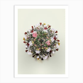 Vintage Hairy Alpenrose Flower Wreath on Ivory White n.0705 Art Print