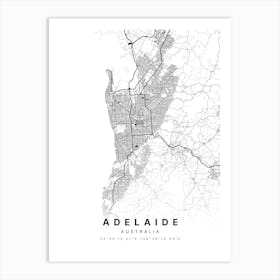 Adelaide Australia White Map Art Print