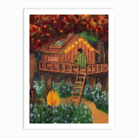 Countryside Treehouse in the Forest Art Print Art Print