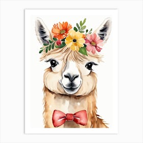 Baby Alpaca Wall Art Print With Floral Crown And Bowties Bedroom Decor (28) Art Print