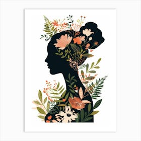 Silhouette Of A Woman With Flowers 9 Art Print