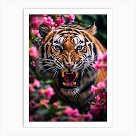 Floral tiger wild roar Art Print