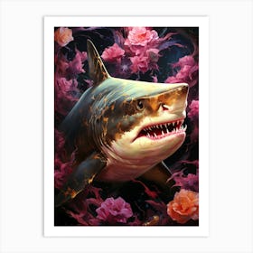 Shark With Roses Art Print