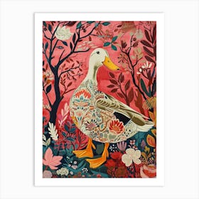 Floral Animal Painting Mallard Duck 2 Art Print