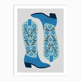 Cowgirl Boots   Mint And Blue Art Print