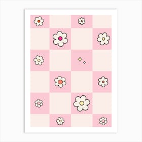 Checkered Daisies Pink Art Print