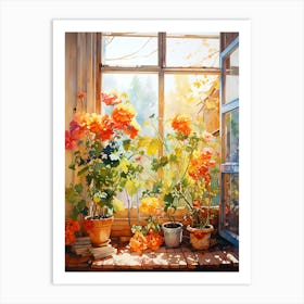 Flowers by the Window Watercolor Art Print