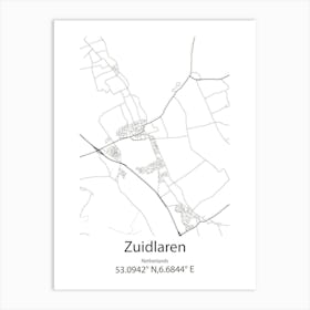 Zuidlaren,Netherlands Minimalist Map Art Print