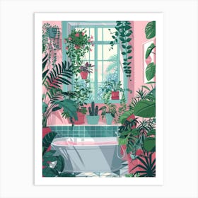 Pink Bathroom With Plants 1 Art Print