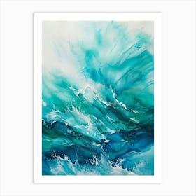 Abstract Turquoise Waves Envelop The Canvas Evoke Fresh Nautical Texture Churning Frothy Crests (1) Art Print