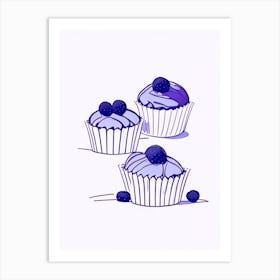 Blueberry Muffins Dessert Minimal Line Drawing 3 Flower Art Print