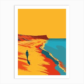 Man Walking Along The Beach Art Print