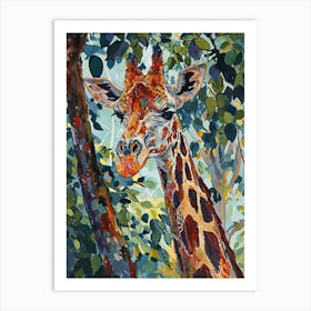 Giraffe Gazing Into The Trees Watercolour Style 1 Art Print