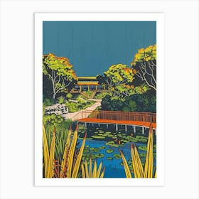 Nature Science Center Austin Texas Colourful Blockprint 1 Art Print