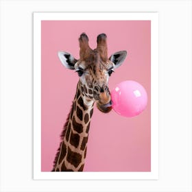 Giraffe With Pink Balloon Art Print