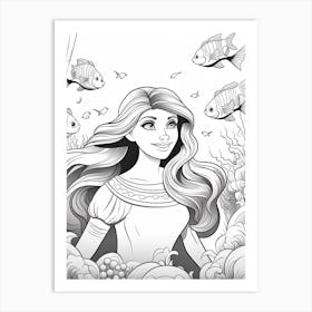 The Ocean S Surface (The Little Mermaid) Fantasy Inspired Line Art 4 Art Print