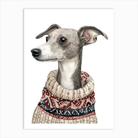 Greyhound In Christmas Jumper Neutral Art Print