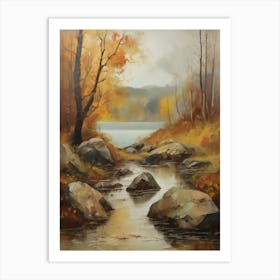 Forest Lake, Autumn Lake, Vintage Oil Painting, Farmhouse Wall Decorations, Antique Landscape, Vintage Landscape Oil Painting.2 3 Art Print