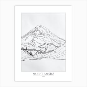 Mount Rainier Usa Line Drawing 8 Poster Art Print