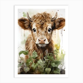 Bovine Beauty In Watercolor Splendor Art Print