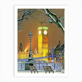 Big Ben In Snow During Christmas Period Art Print