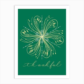 Snowflake Calligraphy Thankful Green Art Print