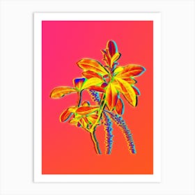 Neon Swamp Titi Leaves Botanical in Hot Pink and Electric Blue n.0023 Art Print