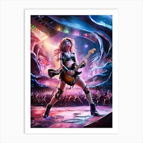 Female Rock Guitarist Painting #5 Art Print