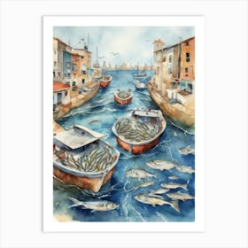 Fishing Boats In The Harbour Art Print