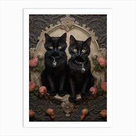 Two Medieval Black Cats Rococo Style 3 Art Print