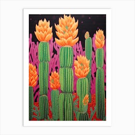 Mexican Style Cactus Illustration Woolly Torch Cactus 2 Art Print